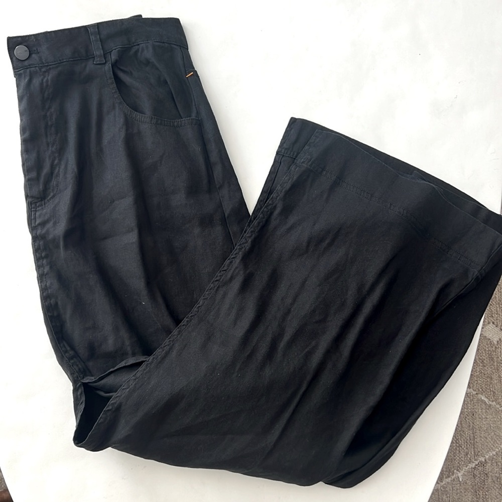 Pilcro x Anthropologie The Madi Front Slit Midi Linen Blend Skirt Black Sz 12 - Picture 5 of 7